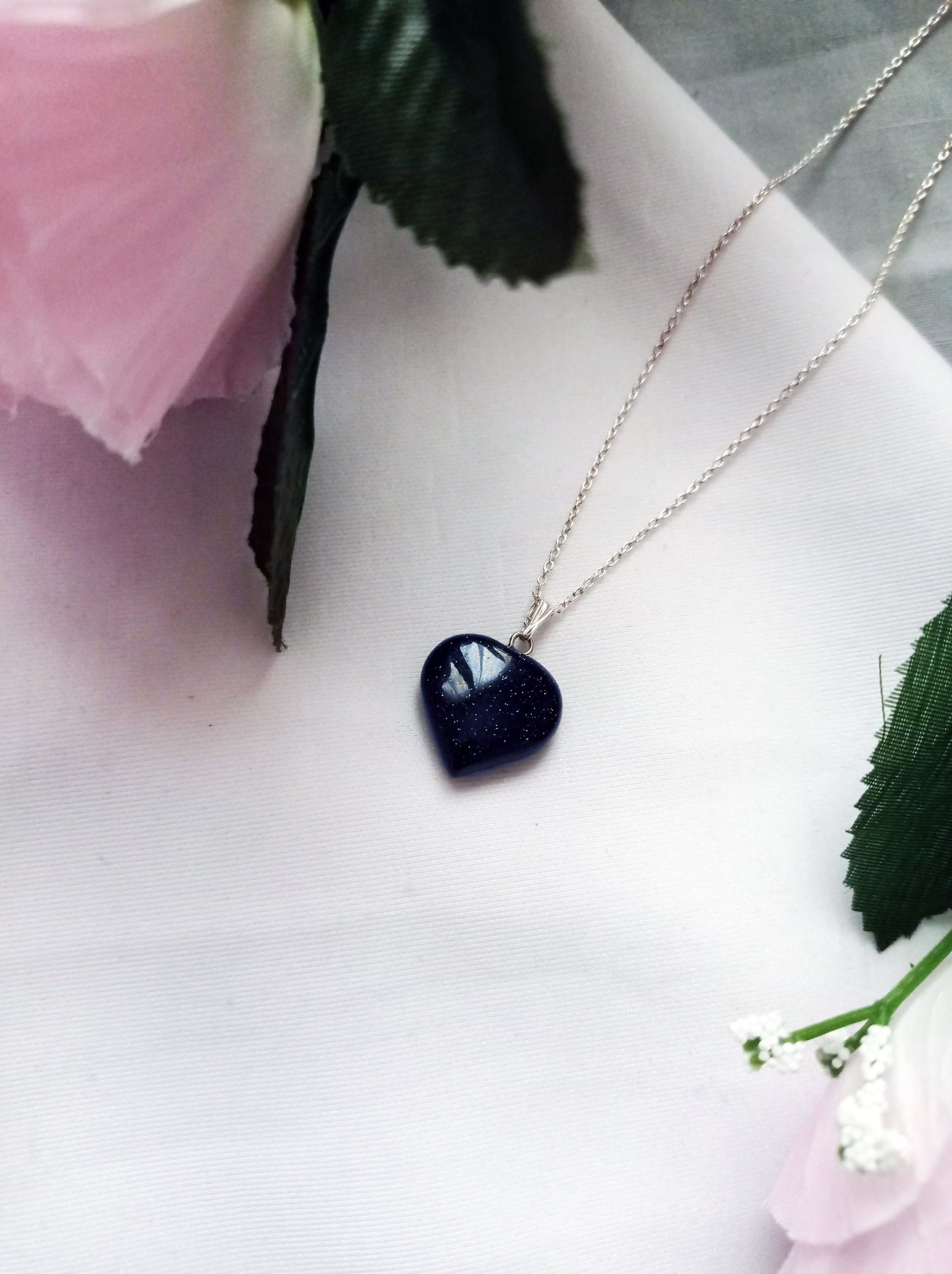 Blue Goldstone Heart Pendant Necklace
