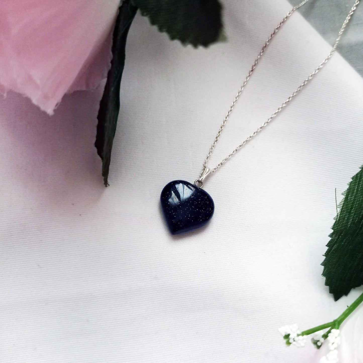 Blue Goldstone Heart Pendant Necklace