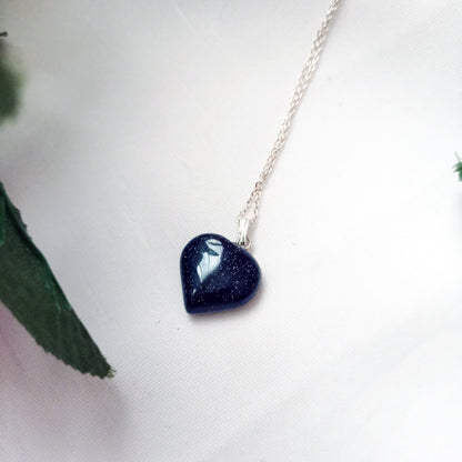 Blue Goldstone Heart Pendant Necklace