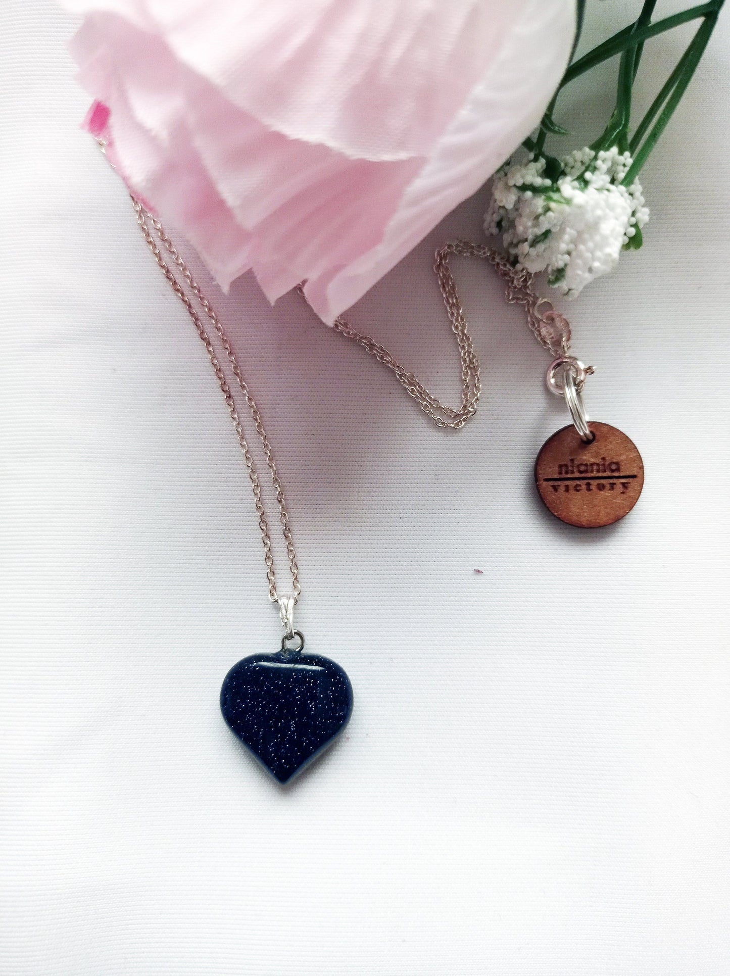 Blue Goldstone Heart Pendant Necklace