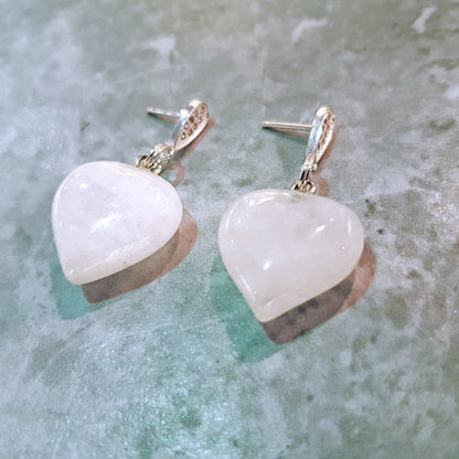 White Quartz heart Earrings
