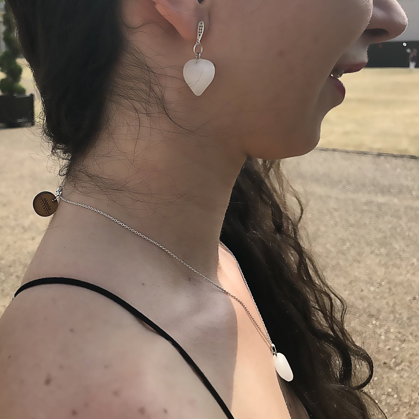 White Quartz heart Earrings