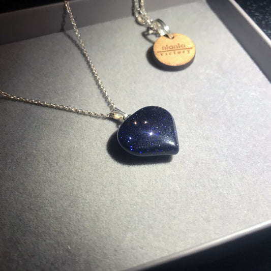 Blue Goldstone Heart Pendant Necklace